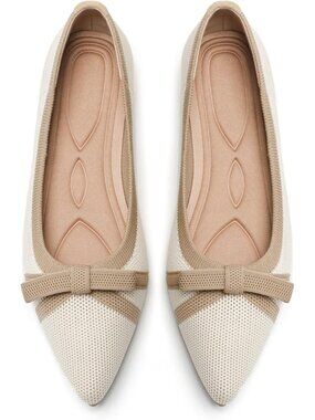 Women's Beige And Khaki Comfortable Pointed Toe Knit Foldable Ballet Flat Shoes